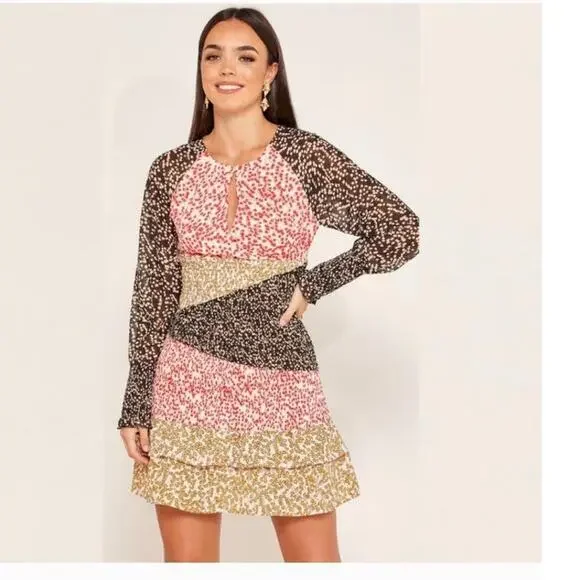 Anthro Foxiedox floral multi color smocked waist ruffle mini dress New sz Med